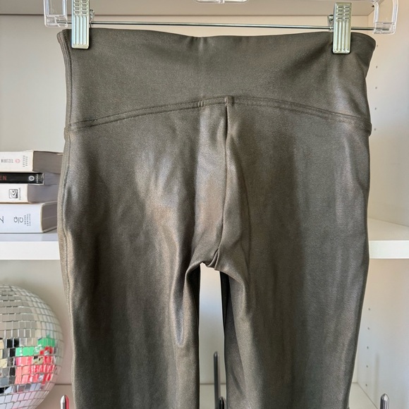 Spanx Olive Green High Waisted Sculpting Faux Leather Metallic Leggings - Picture 4 of 6